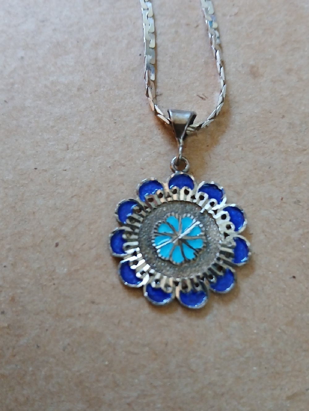 Unique OOAK Vintage Sterling Silver & Enamel Mold Cast Pendant/Necklace Signed